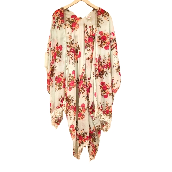 Open sides wrap kimo style boho chic floral crochet coverup - Picture 1 of 7
